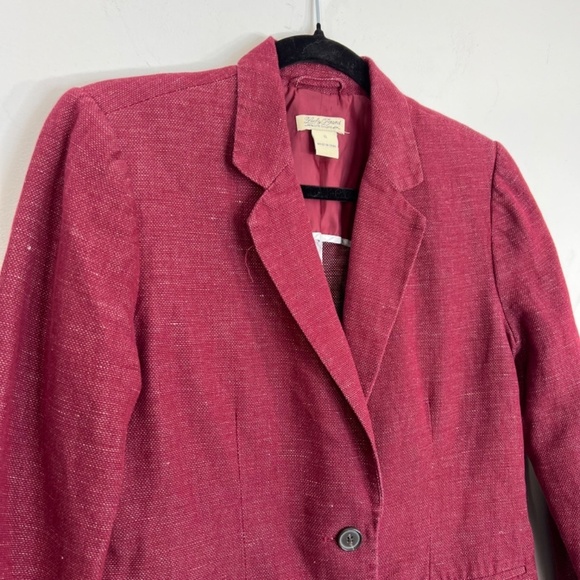 Lucky Brand burgundy linen blend 2 button roll sleeve unlined blazer jacket S - Picture 5 of 14